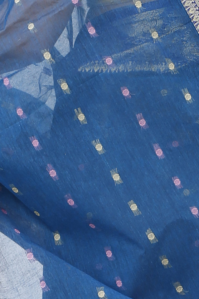 Night Blue Pure Cotton Asmani Tant Saree (195)